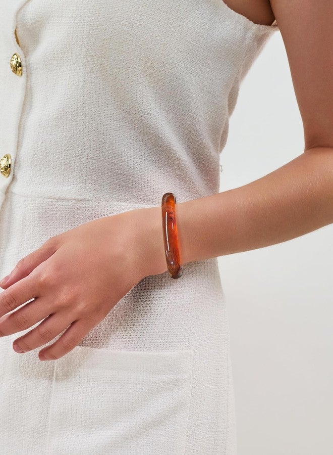 WOWORAMA Brown Resin Bangle Bracelets for Women Thin Tortoise Acrylic Bracelet Round Brown Mottled Acetate Resin Bangles Trendy Plastic Jewelry - Image 2
