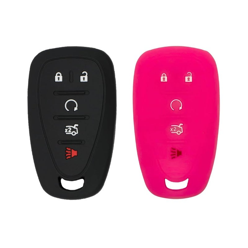 Autobase Silicone Key Fob Cover for Chevy Malibu Camaro Trax Traverse Trailblazer Sonic Cruze Blazer Volt Equinox Spark | Car Accessory for Chevrolet | Key Protection Case 2 Pcs (Black & Pink) - Image 1