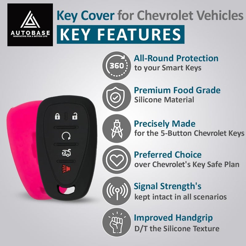 Autobase Silicone Key Fob Cover for Chevy Malibu Camaro Trax Traverse Trailblazer Sonic Cruze Blazer Volt Equinox Spark | Car Accessory for Chevrolet | Key Protection Case 2 Pcs (Black & Pink) - Image 3