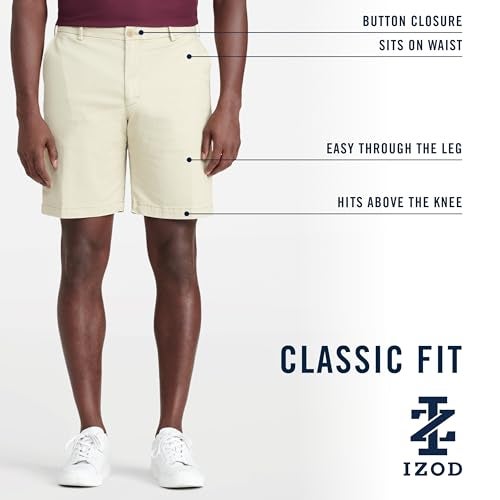 IZOD Men's Classic Saltwater 9.5" Flat Front Chino Short, Silver Birch, 36 - Image 3