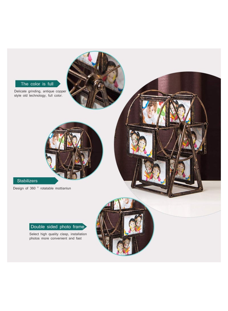 12 Photos Rotating Ferris Wheel Picture Frame, Upgrade Embossed Picture Frames Set, Desktop Vintage Photo Frame 5 inches for Home Decor Wedding Christmas Birthday Gifts  - Image 4