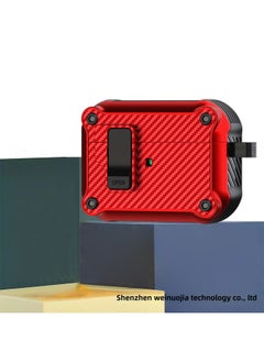 Airpods4 Protective Case For ApplePro2 Second Generation Protective Case Automatic Elastic Cover Airpod Noise Reduction Bluetooth Earphone Case-Colour:Red [upgraded Carbon Fiber Texture]-Model:For AppleAirpods 4 [2024 Model]