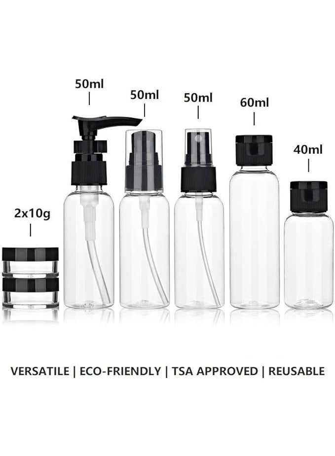 عبوات صغيرة الحجم لمستحضرات التجميل مع حقيبة أدوات تجميل للسوائل، مانعة للتسرب ومعتمدة من إدارة أمن النقل الأمريكية (TSA) كحقيبة يد على متن الطائرة، للرجال والنساء - Image 1