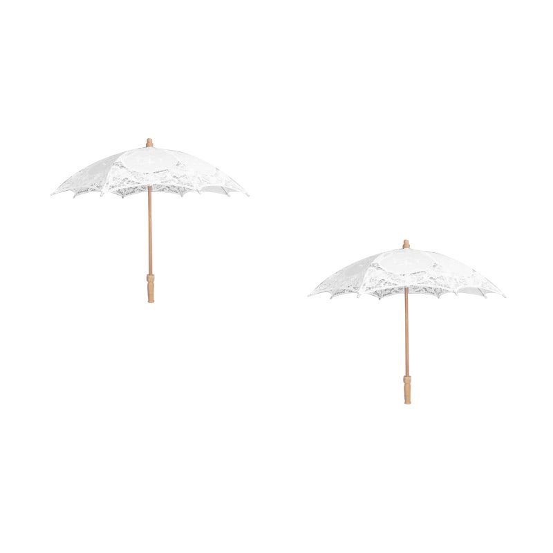2pcs Wedding Bride Lace Umbrella White Handle Umbrella Beautiful Photo Props Wedding Decorative Umbrella (White Length 43 Diameter 45cm) - Image 1