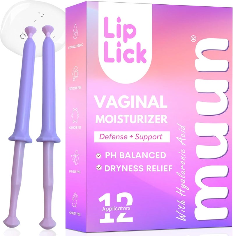 Muun مرطب مهبلي موون عبوة 12 ترطيب فوري للمنطقة الحميمة تخفيف الجفاف والحرق والحكة والانزعاج مع حمض الهيالورونيك توازن الرقم الهيدروجيني خالي من الهرمونات طويل الأمد - Image 1