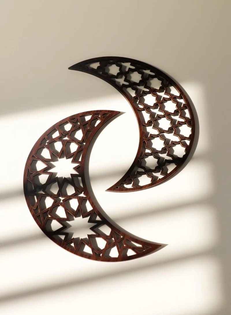 LOWHA Set of 6 Wooden Coaster Decorations in Ramadan Crescent Shape with Islamic Patterns