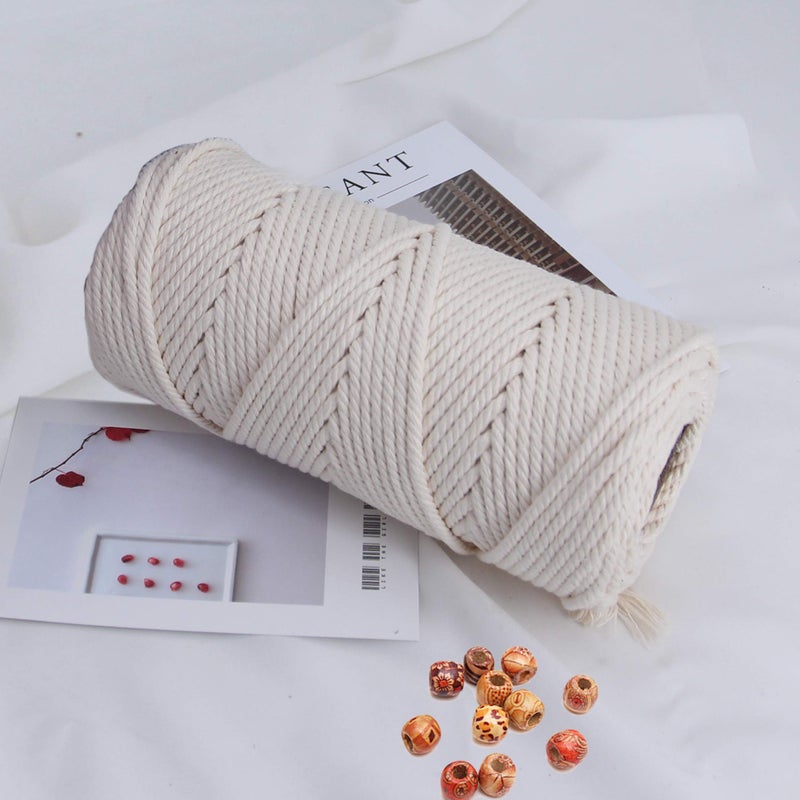 Loving Basso Macrame Cord Cotton Rope 4mm 100m 1 Pack Beige,Natural 4 Strand Twisted 4mm Macrame Twine for Hand-Knitted Handmade Wall Hanging Weaving Basketry Tapestry - Image 1