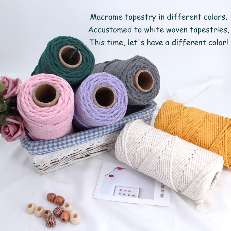 Loving Basso Macrame Cord Cotton Rope 4mm 100m 1 Pack Beige,Natural 4 Strand Twisted 4mm Macrame Twine for Hand-Knitted Handmade Wall Hanging Weaving Basketry Tapestry - Image 4