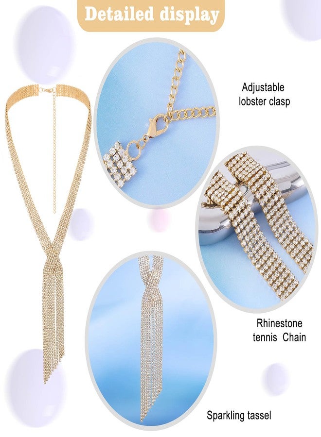 ELABEST Long Rhinestone Necklace Statement Tassel Necklaces Crystal Layered Y Choker for Women (Gold) - Image 5