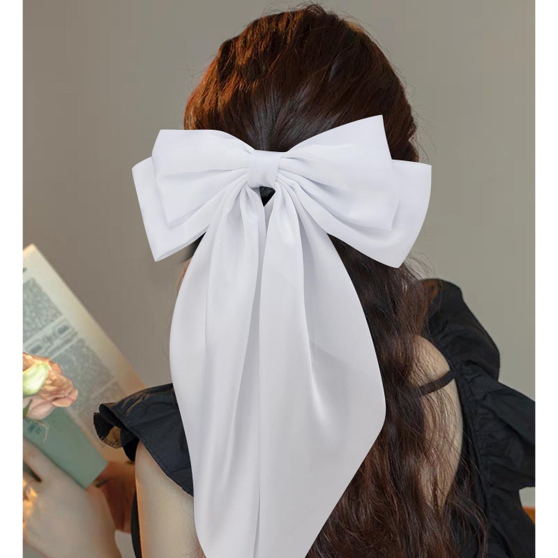 Velscrun Hair Bows for Women Girls 3Pcs White Pink Black Silky Satin Large Bows Hair Clip Oversized Hair Ribbons Long Tail Big Hair Bows Accessories - Image 2