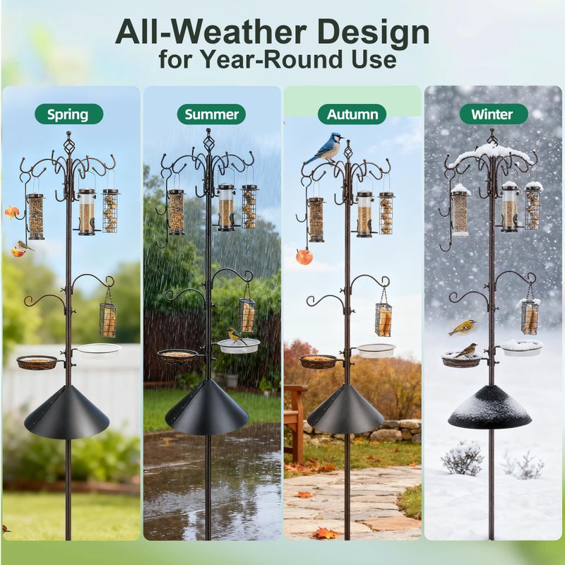 ERYTLLY Bird Feeding Station Kit with Squirrel Baffle Bird Feeder Pole with Suet Cage Mesh Tray Fruit Hook Double W Hook for Attracting Wild Birds and Hanging Planter Hanger Lights - Image 4