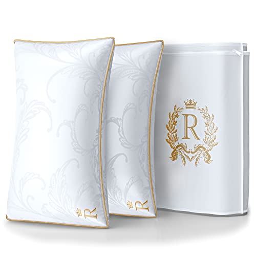 Royal Therapy Pillows Queen Size Set of 2 - Pillows, Side Sleeper Pillow - Adjustable Alternative Down Pillow, Bed Pillows, Sophisticated Design & Gold Piping - Image 1