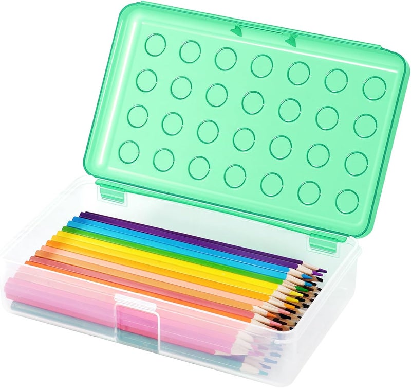 HUTUDD Plastic Pencil Box, Large Pencil Case, Clear Pencil Boxes with Snap-tight Lid, Hard Crayon Box Storage Marker Organizer Containers for Boys Girls Adults School Office Supplies (Clear Green) - Image 1