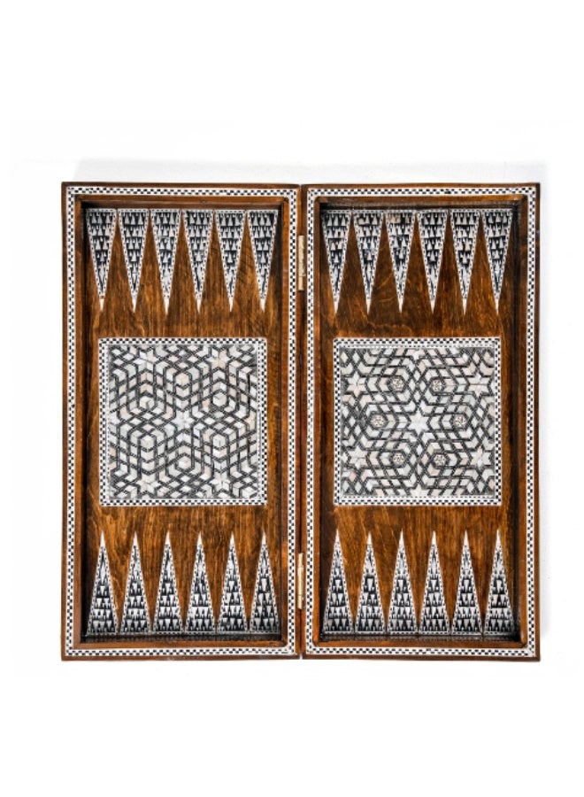 Handmade Backgammon & Chess Wooden Folding Board Inlaid with Natural Shell & Mother of Pearl, Brown & White - Size 40x40 cm - Image 2