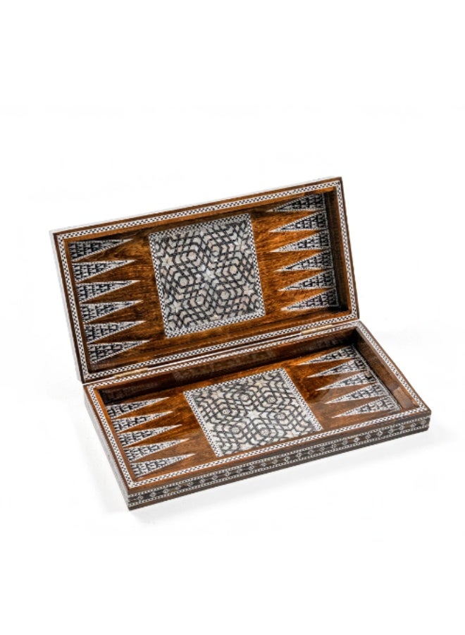 Handmade Backgammon & Chess Wooden Folding Board Inlaid with Natural Shell & Mother of Pearl, Brown & White - Size 40x40 cm - Image 1
