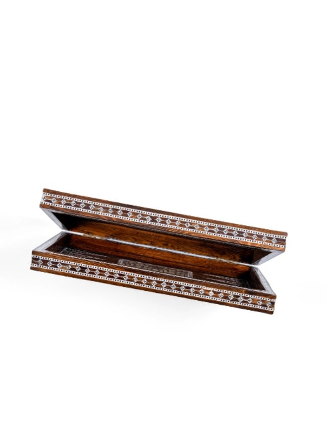 Handmade Backgammon & Chess Wooden Folding Board Inlaid with Natural Shell & Mother of Pearl, Brown & White - Size 40x40 cm - Image 5