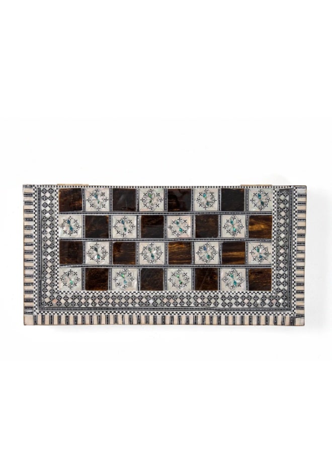 Handmade Backgammon & Chess Wooden Folding Board Inlaid with Natural Shell & Mother of Pearl, Brown & White - Size 40x40 cm - Image 4