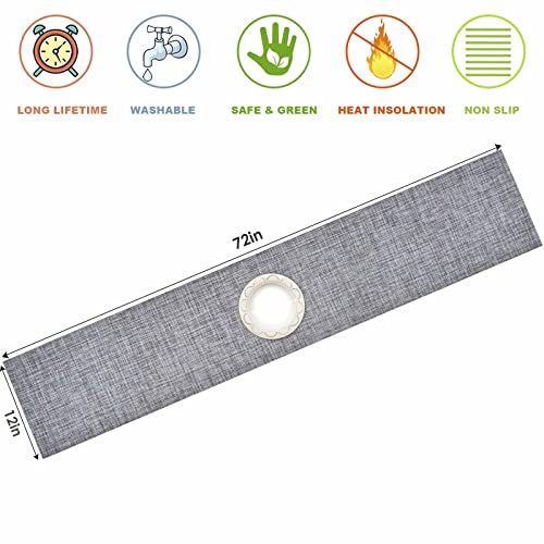 GIVERARE Table Runner, 12x72in Heat-Resistant Woven Vinyl Long Tabletop, Non-Slip Washable PVC Table Runners, Easy to Clean Premium Plastic Dresser Cover for Wedding, Decor, Home (Smoke Gray) - Image 2