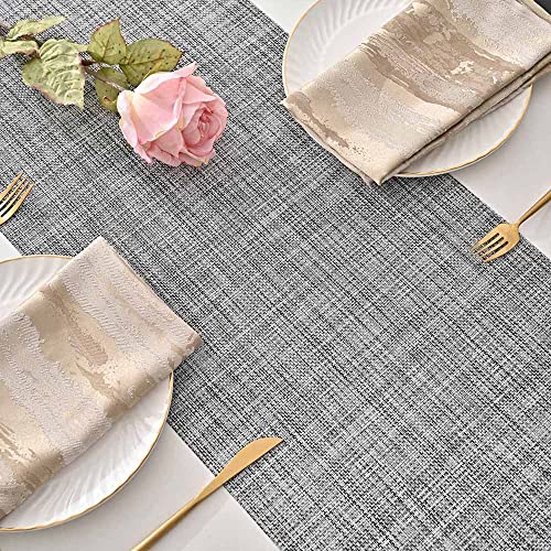 GIVERARE Table Runner, 12x72in Heat-Resistant Woven Vinyl Long Tabletop, Non-Slip Washable PVC Table Runners, Easy to Clean Premium Plastic Dresser Cover for Wedding, Decor, Home (Smoke Gray) - Image 4