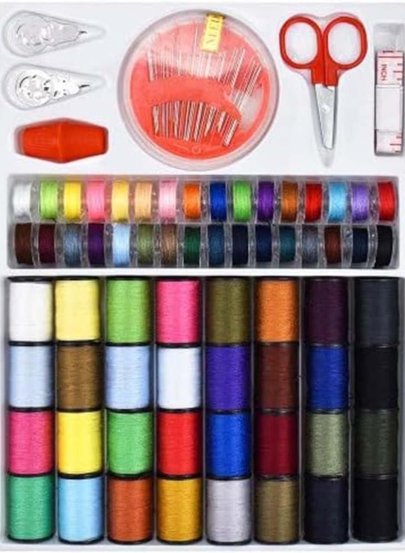 NIBEMINENT Sewing Thread Tools Kit 64 Rolls Machine Spools and Bobbins Accessories with Scissors Thimble Threader Tape Measure 30pcs Needles Multi-Color  - Image 1