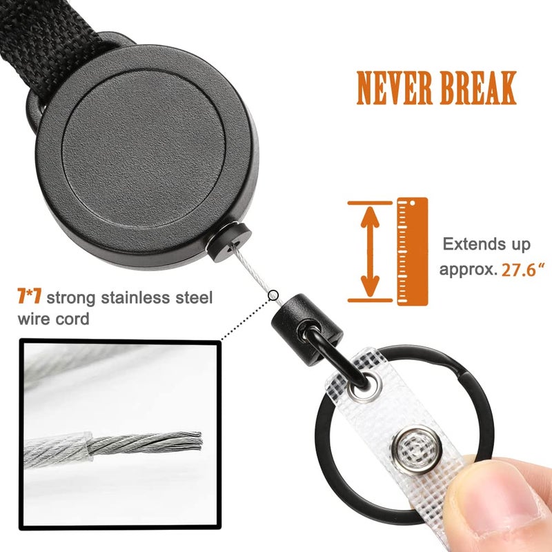 MNGARISTA 2 Pack Retractable Keychain, Multitool Carabiner Badge Holder, 8oz Retraction, Heavy Duty Badge Reel, Retractable Key Chain with Steel Cable and Key Ring, Black - Image 4