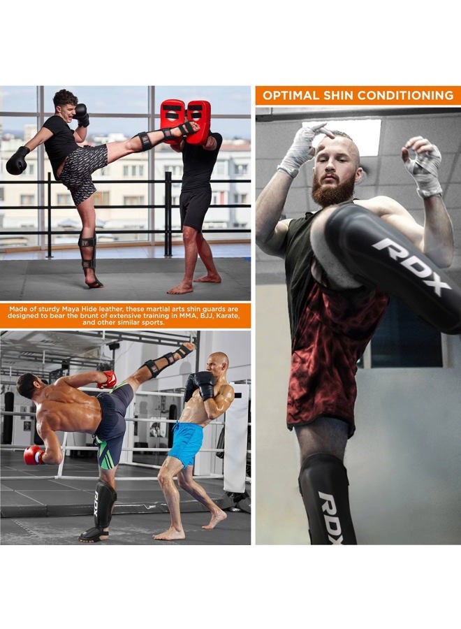 Rdx Shin Guards Kickboxing Muay Thai, SATRA SMMAF Approved, Premium Maya Hide Leather, Leg Instep Protection Pads, MMA Martial Arts kicking Sparring Training Gear, BJJ Karate Boxing Taekwondo, Black - Image 3
