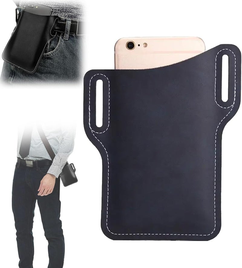 klarako Universal Leather Case Waist, Leather Phone Holster with Belt Lklarako, Outdoor Portable Mobile Phone Case Waist Bag, Suitable for Most Cell Phones Length of 5.8-6.5in (Blue) - Image 1