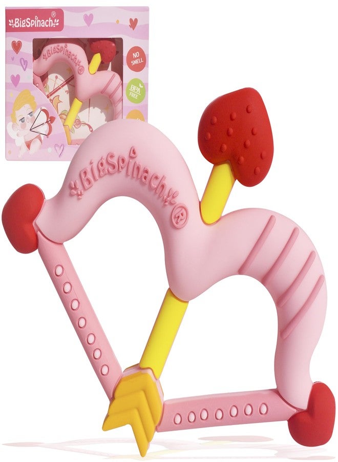 BIGSPINACH Teethers Heart Shape Silicone Baby Teether Toy Easy for Little Hands to Hold,Cupid Bow and Arrow Soft Teething Toy for Infants,Valentine's Gift for Girl or Boy (Pink) - Image 1