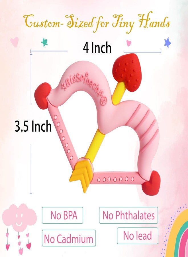 BIGSPINACH Teethers Heart Shape Silicone Baby Teether Toy Easy for Little Hands to Hold,Cupid Bow and Arrow Soft Teething Toy for Infants,Valentine's Gift for Girl or Boy (Pink) - Image 5