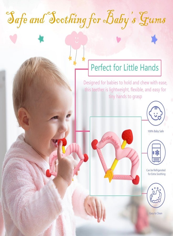 BIGSPINACH Teethers Heart Shape Silicone Baby Teether Toy Easy for Little Hands to Hold,Cupid Bow and Arrow Soft Teething Toy for Infants,Valentine's Gift for Girl or Boy (Pink) - Image 3