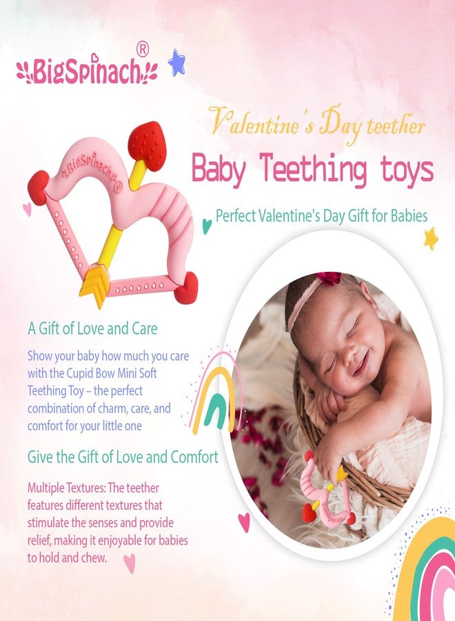 BIGSPINACH Teethers Heart Shape Silicone Baby Teether Toy Easy for Little Hands to Hold,Cupid Bow and Arrow Soft Teething Toy for Infants,Valentine's Gift for Girl or Boy (Pink) - Image 2