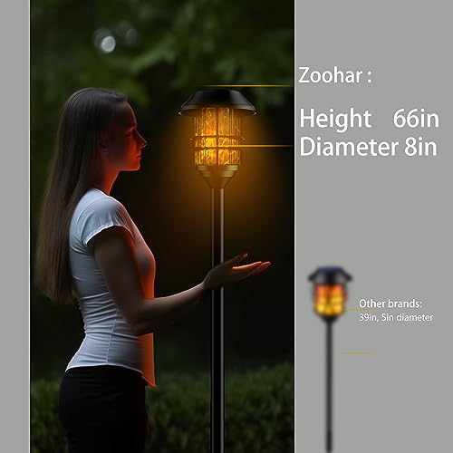ZOOHAR Solar Outdoor Lights, Waterproof Pathway Torches, LED Metal Landscape Path Lights for Garden Patio Balcony & Pool (Pack of 4) - Image 3
