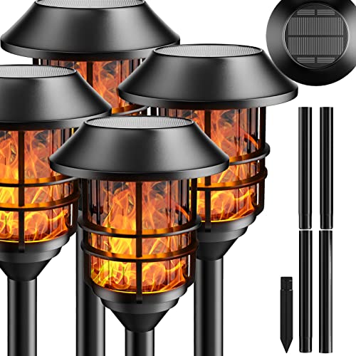 ZOOHAR Solar Outdoor Lights, Waterproof Pathway Torches, LED Metal Landscape Path Lights for Garden Patio Balcony & Pool (Pack of 4) - Image 1