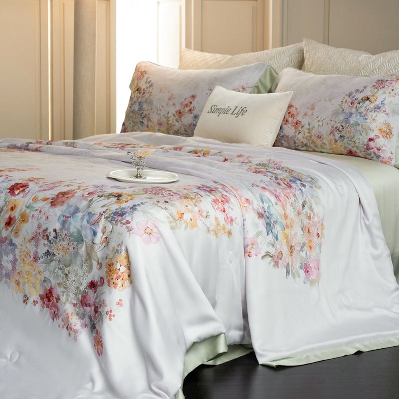 2026 Tencel Breeze Blossom-Pink Summer Quilt Set - Lightweight Air-Conditioning Blanket - Image 2