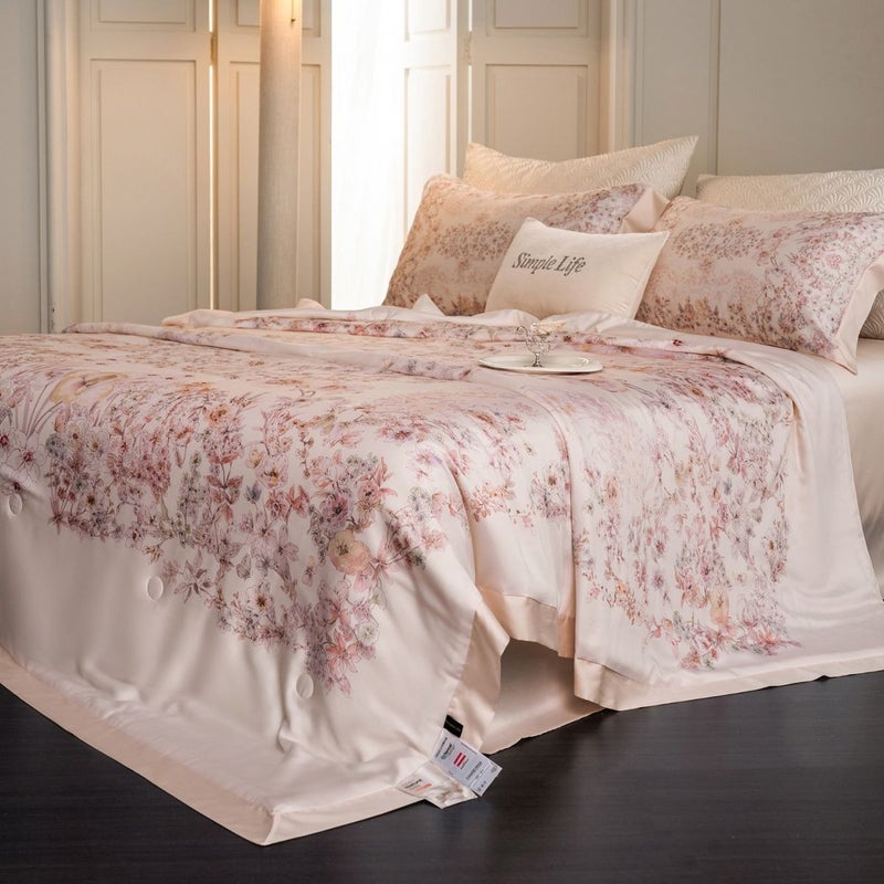 2026 Tencel Breeze Blossom-Pink Summer Quilt Set - Lightweight Air-Conditioning Blanket - Image 4