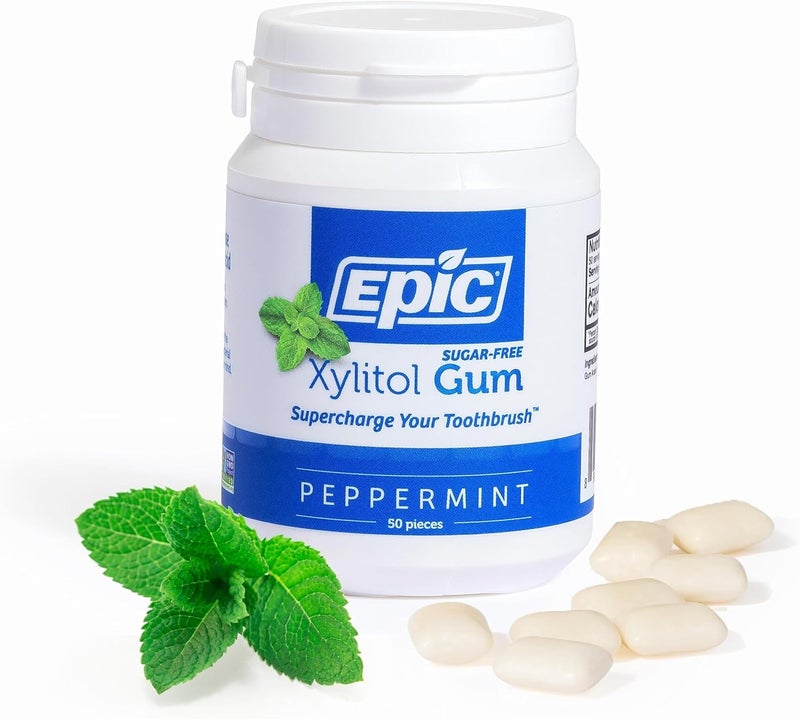 Epic 100% Xylitol Peppermint Chewing Gum - Sugar Free, Aspartame Free Dental Gum - Supports Oral Health & Fresh Breath - 50 Pieces - Image 1