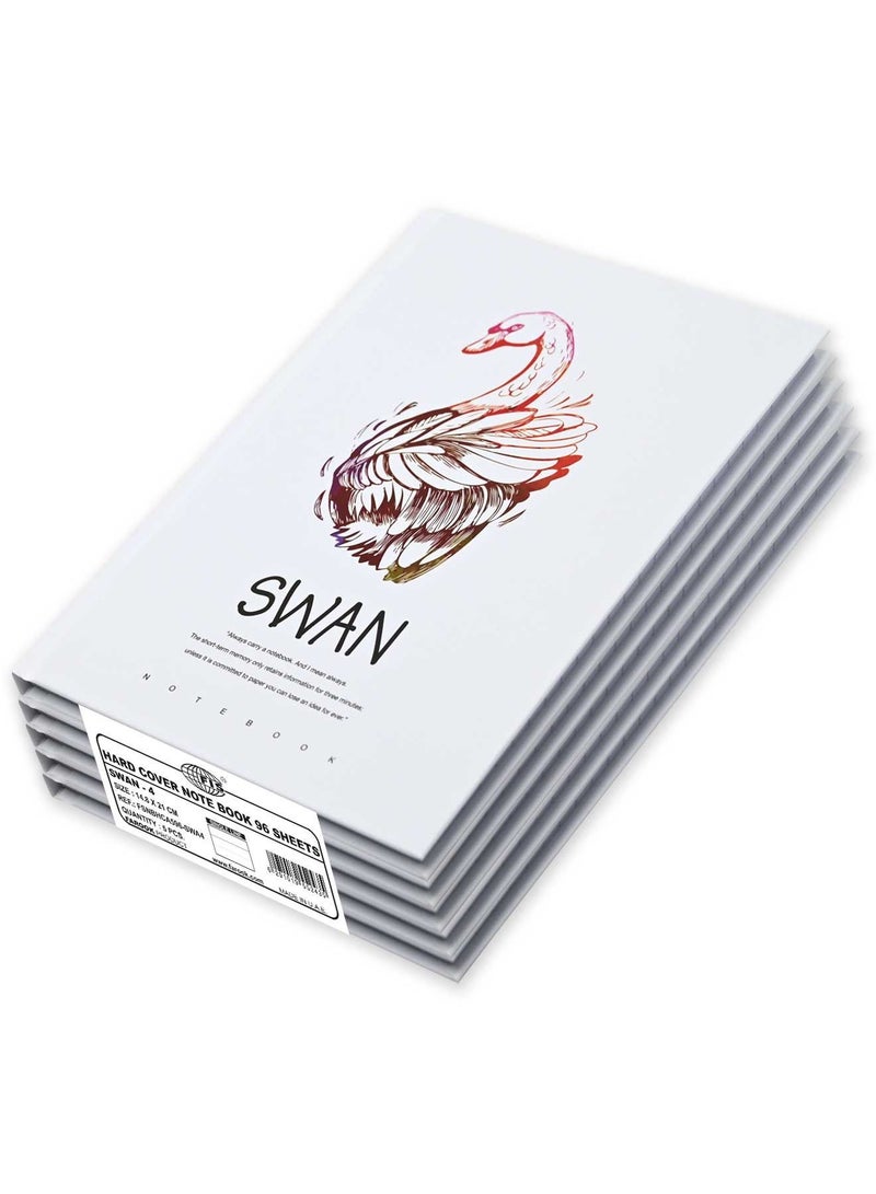 FIS 5 Pieces Hard Cover Notebook 96 Sheets A5 Swan Design - Image 1