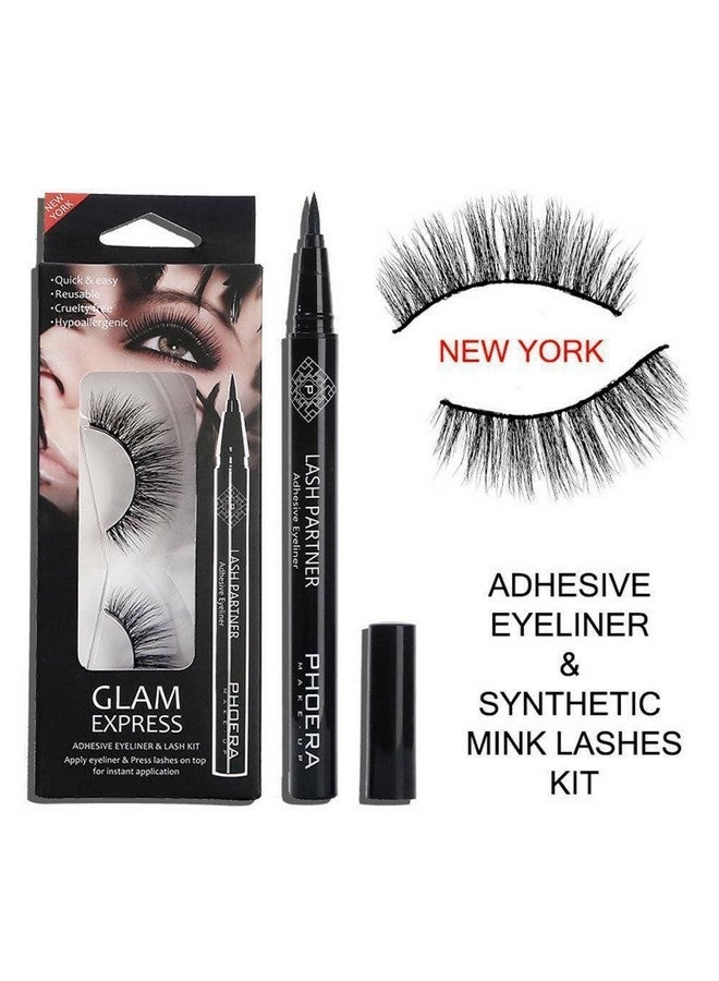 Phoera Aquapurity Phoera 9D Synthetic Mink Lashes & Adhesive Eyeliner Kit Reusable Upto 30 Times Selfadhesive Magic Eyeliner Pen With Waterproof No Glue Needed Lashes Set (New York) - Image 2