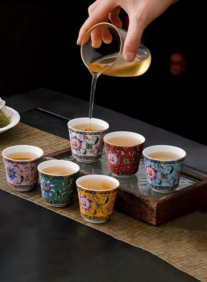 6 PCS Ceramic Tea Cup Set with Gift Box, Oriental Floral Ceramic Cup, Enamel Porcelain Coffee Cup Set, Flowers Teacup,  Ancient Style Tea Cup for Arabic Tea and Espresso, Perfect for Everyday Use, Work, Meetings and Family Gatherings - Image 1