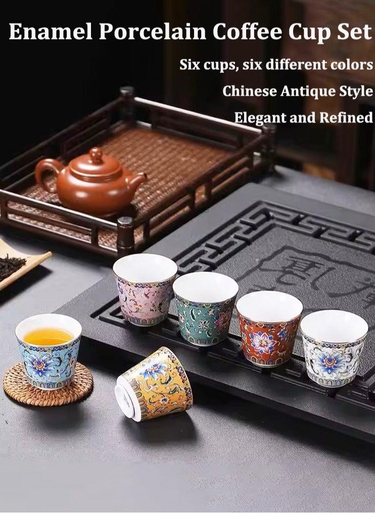 6 PCS Ceramic Tea Cup Set with Gift Box, Oriental Floral Ceramic Cup, Enamel Porcelain Coffee Cup Set, Flowers Teacup,  Ancient Style Tea Cup for Arabic Tea and Espresso, Perfect for Everyday Use, Work, Meetings and Family Gatherings - Image 2