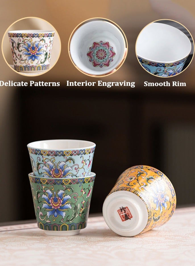 6 PCS Ceramic Tea Cup Set with Gift Box, Oriental Floral Ceramic Cup, Enamel Porcelain Coffee Cup Set, Flowers Teacup,  Ancient Style Tea Cup for Arabic Tea and Espresso, Perfect for Everyday Use, Work, Meetings and Family Gatherings - Image 3