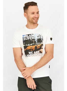 LAMBORGHINI Men Crew Neck Short Sleeves Graphic T-Shirt, White  - Image 1