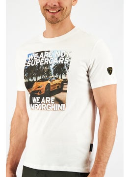 LAMBORGHINI Men Crew Neck Short Sleeves Graphic T-Shirt, White  - Image 3