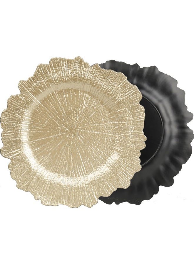 WUWEOT 12 Pack Gold Charger Plates, 12.7" Round Plastic Reef Plate Chargers with Flora Reef Design for Wedding Dinner Party Decoration - Image 2