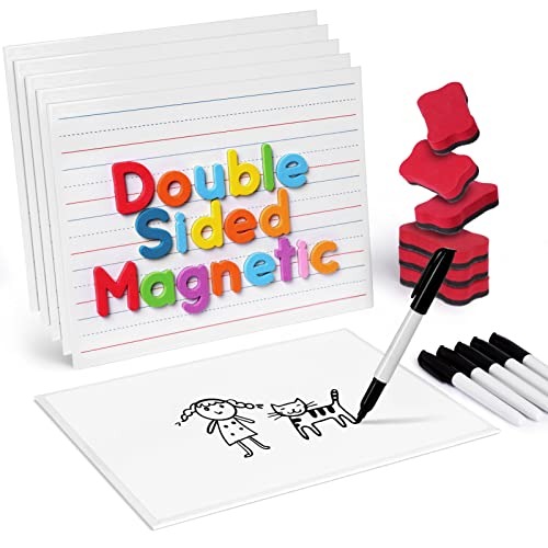 GAMENOTE White Board Dry Erase, Small Magnetic Lined White Board Set, Double Sided Magnet Ruled Lap Boards Whiteboard for Kids and Student Learning Homeschool Classroom, 9x12 Inches (Pack of 6) - Image 1