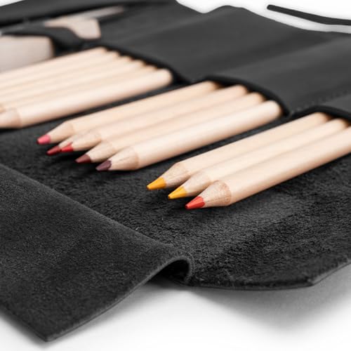 Hide & Drink, Rustic Pencil Roll Pouch, Multi-Purpose Storage Wrap for Scissors, Earphones, Organizer for Craft, Full Grain Leather, Handmade, Charcoal Black - Image 3