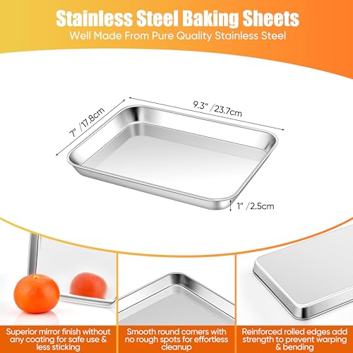 Homikit 1 Pack Baking Sheet, 9 x 7 Inches Stainless Steel Cookie Tray for Baking Cooking Toasting, Mini Metal Toaster Oven Baking Pan Non Stick, Rustproof & Mirror Finish, Dishwasher Safe - Image 2