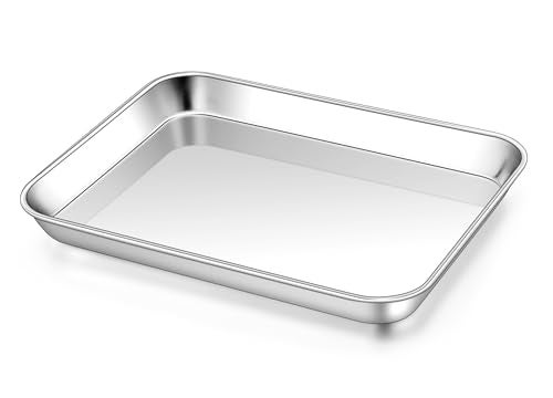Homikit 1 Pack Baking Sheet, 9 x 7 Inches Stainless Steel Cookie Tray for Baking Cooking Toasting, Mini Metal Toaster Oven Baking Pan Non Stick, Rustproof & Mirror Finish, Dishwasher Safe - Image 1