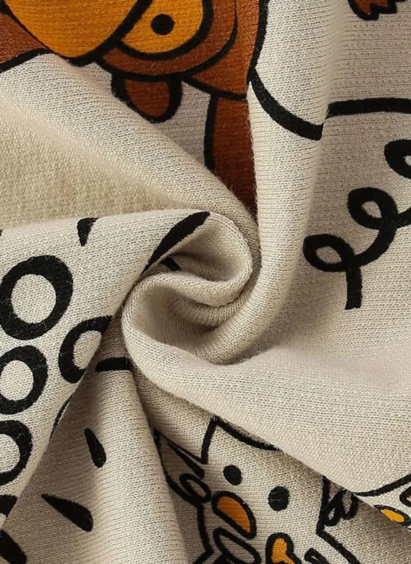 يونيكي Beige Graphic Printed Round Neck T-shirt