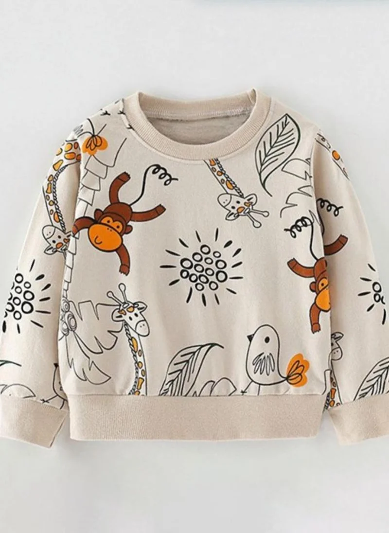 يونيكي Beige Graphic Printed Round Neck T-shirt